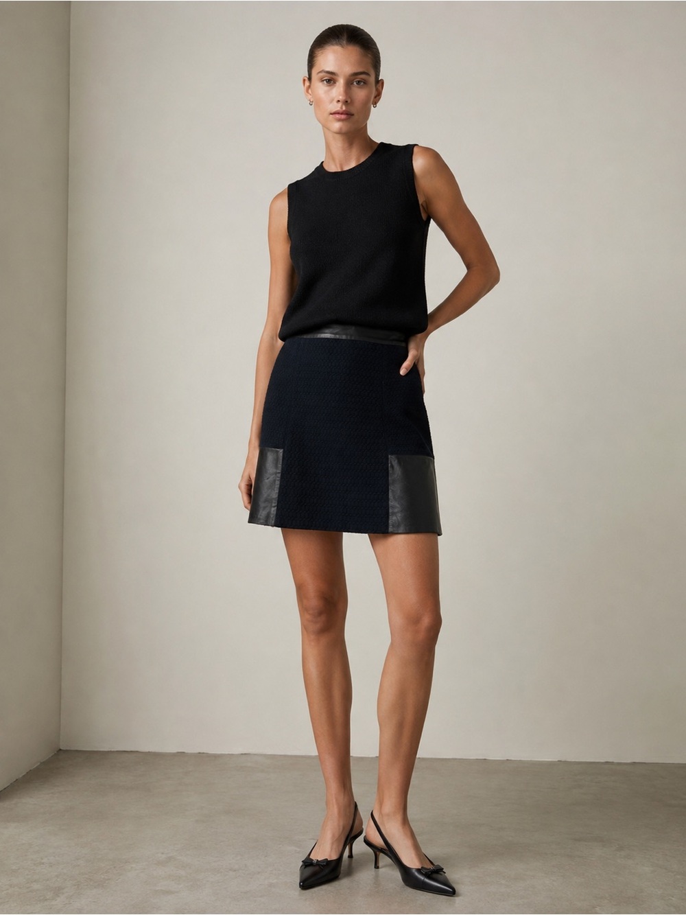 Club Monaco Black Mini Skirt with Faux Leather Panels